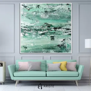 Mint green & white abstract oversized wall art made to order in a custom size