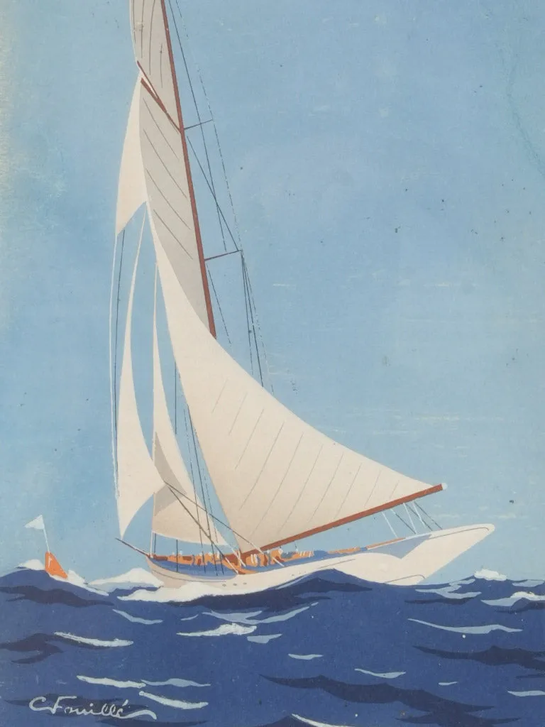 Original Gouache au Pochoir by Georges Fouillé (1909-1994) - Sailing Scene 20½" x 15"