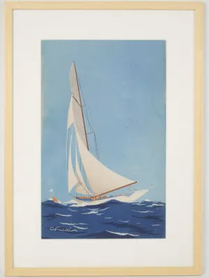 Original Gouache au Pochoir by Georges Fouillé (1909-1994) - Sailing Scene 20½" x 15"