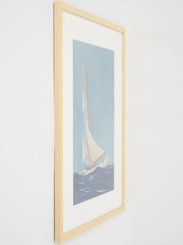 Original Gouache au Pochoir by Georges Fouillé (1909-1994) - Sailing Scene 20½" x 15"