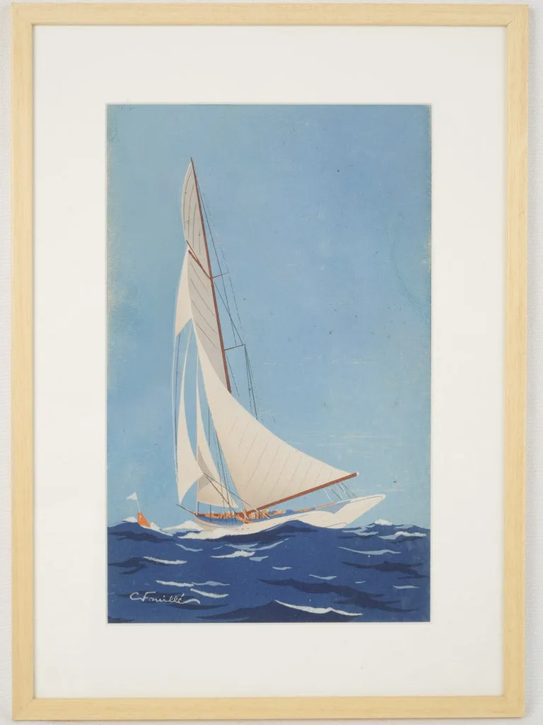 Original Gouache au Pochoir by Georges Fouillé (1909-1994) - Sailing Scene 20½" x 15"