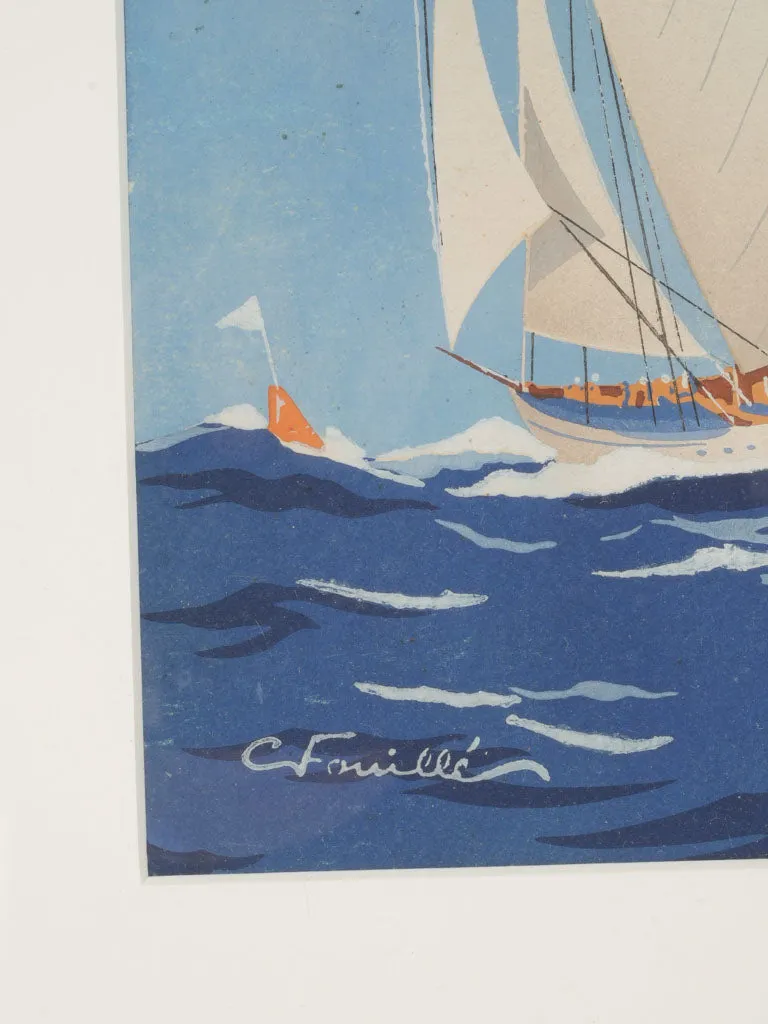 Original Gouache au Pochoir by Georges Fouillé (1909-1994) - Sailing Scene 20½" x 15"