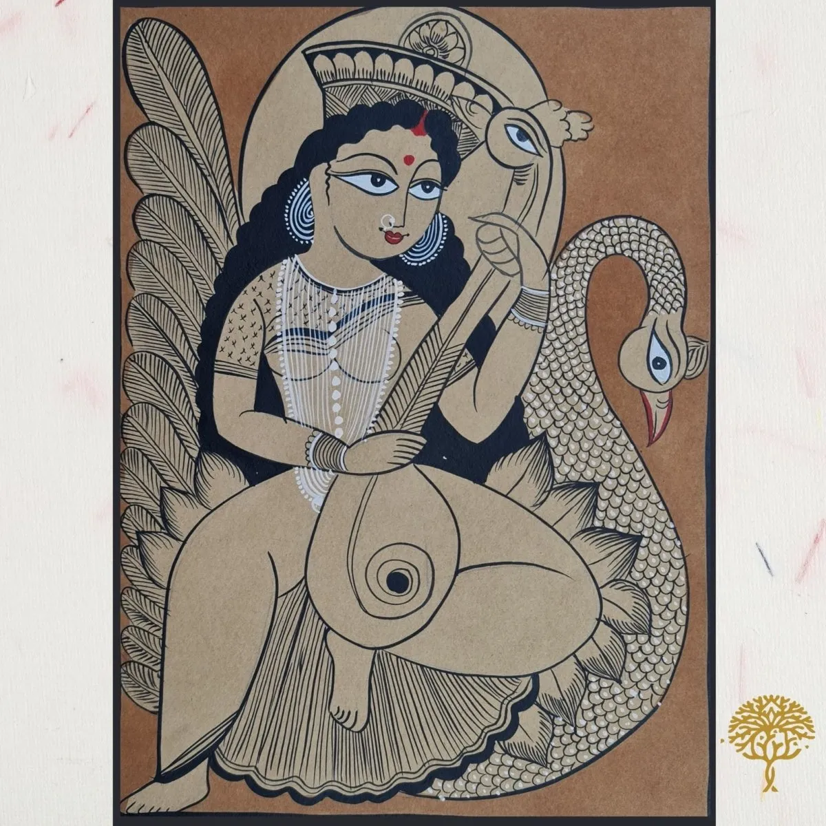 Original Hand-painted Kalighat Painting Saraswati | Original Painting by a top traditional artist for your home