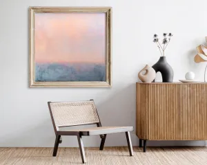 Original ocean wall art, Misty peach and blue sea abstract painting on canvas by Camilo Mattis