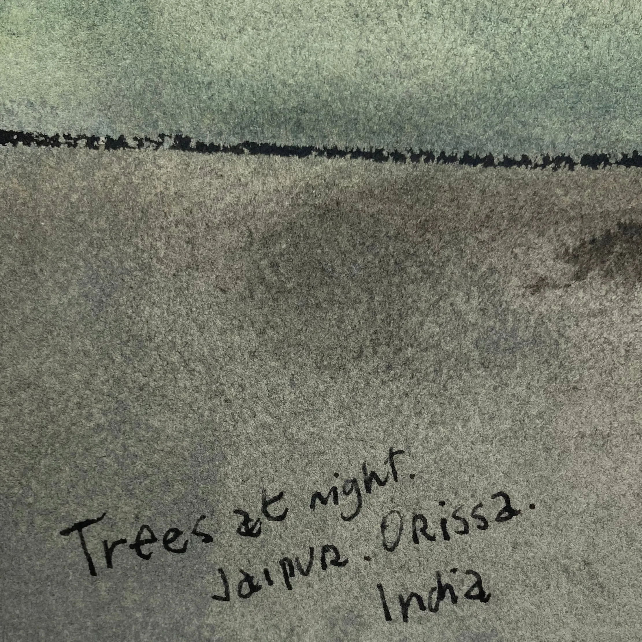 ORIGINAL WATERCOLOUR OF TREES AT NIGHT IN INDIA - ANDREW LOGAN 1995