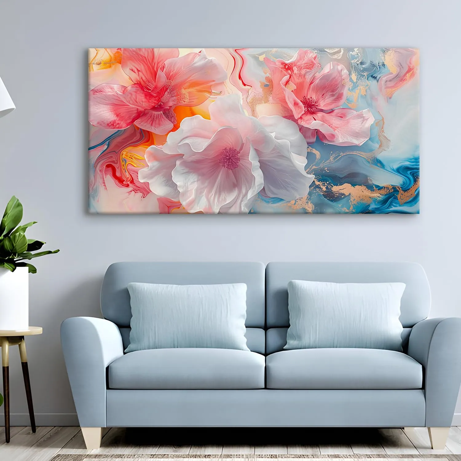 PAPER PLANE DESIGN Floral Wall Art Canvas Paintings. Living Room Wall Decor. Large Canvas Art Prints for Home Decor.Comes ready to Hang. 24 Inch X 48 Inch (C)