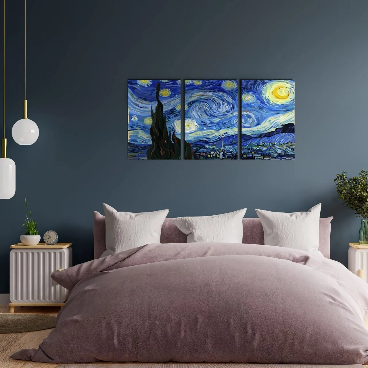 PAPER PLANE DESIGN Multiple Frames Wall Art Panels Frame Canvas painting Modern Wall Art (STARRY NIGHT)