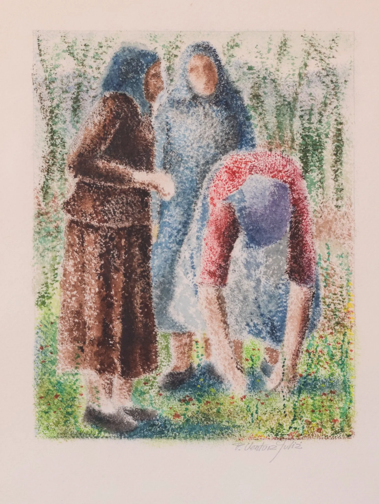 Pere Ventura Julia - Three Pointillist Watercolours