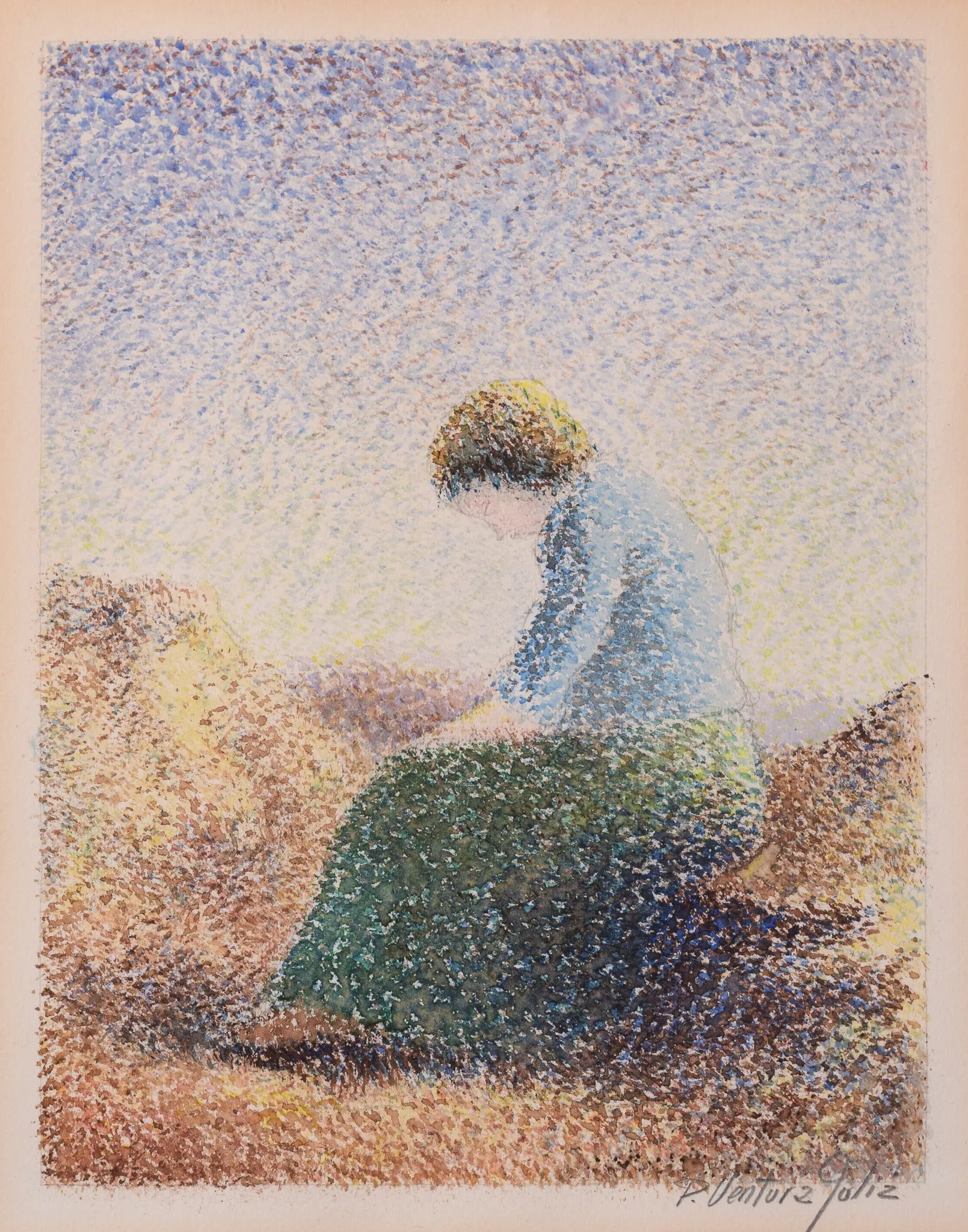 Pere Ventura Julia - Three Pointillist Watercolours