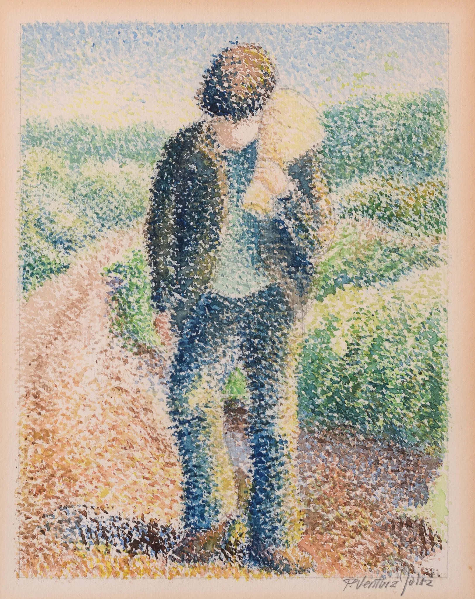 Pere Ventura Julia - Three Pointillist Watercolours