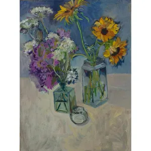 Phlox and Sunflowers c-lb138 by Lila Bacon Floral Painting on Canvas