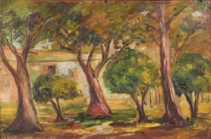 Post Impressionist - Oil of Trees and Building