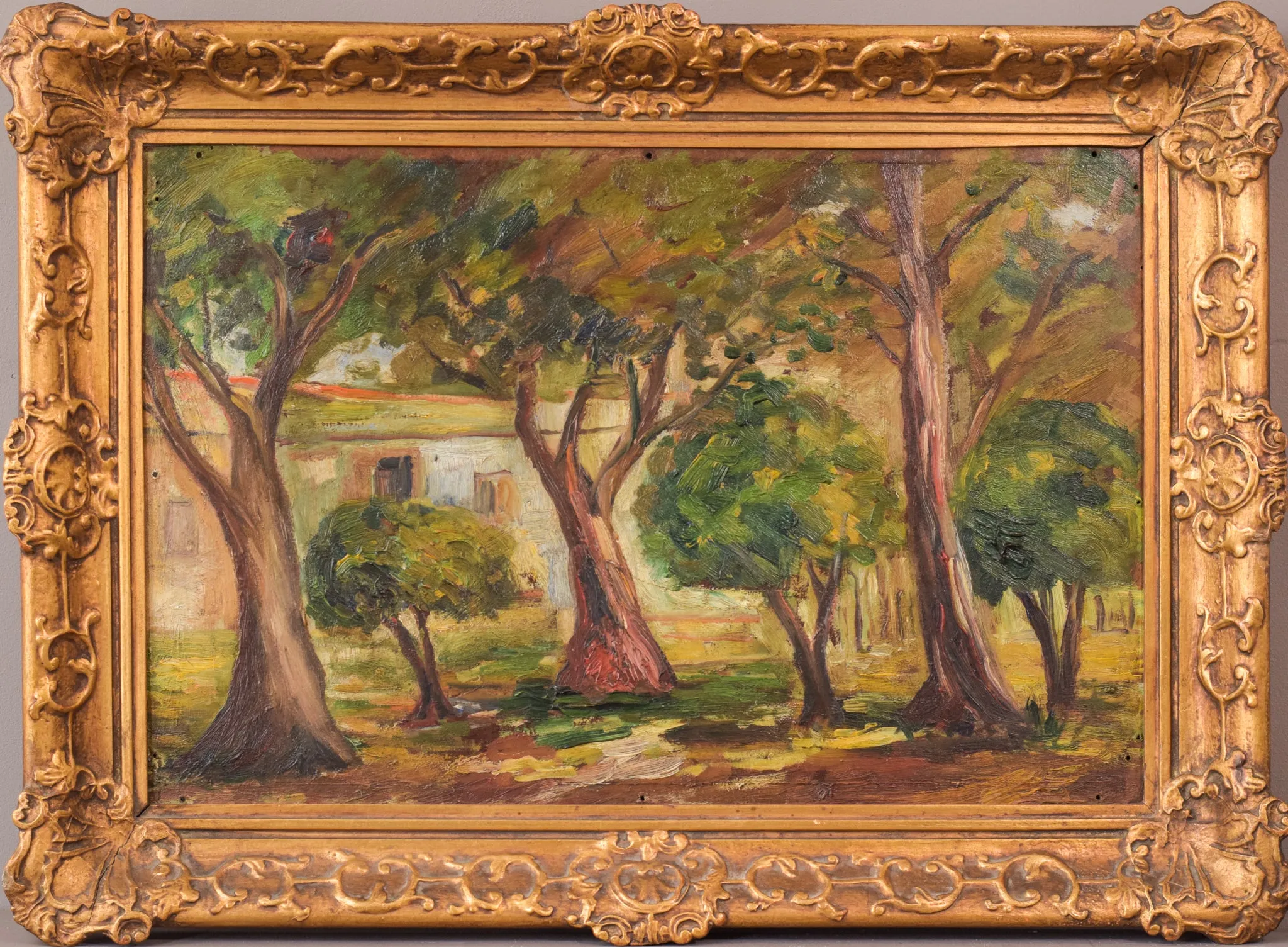 Post Impressionist - Oil of Trees and Building