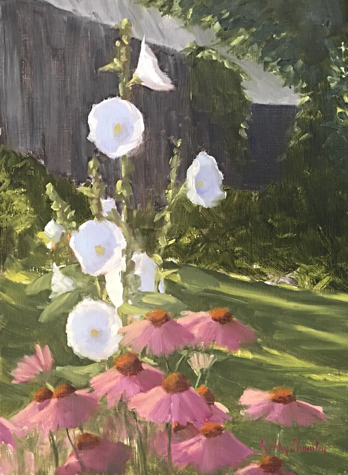 "Hollyhocks and Coneflowers" Study