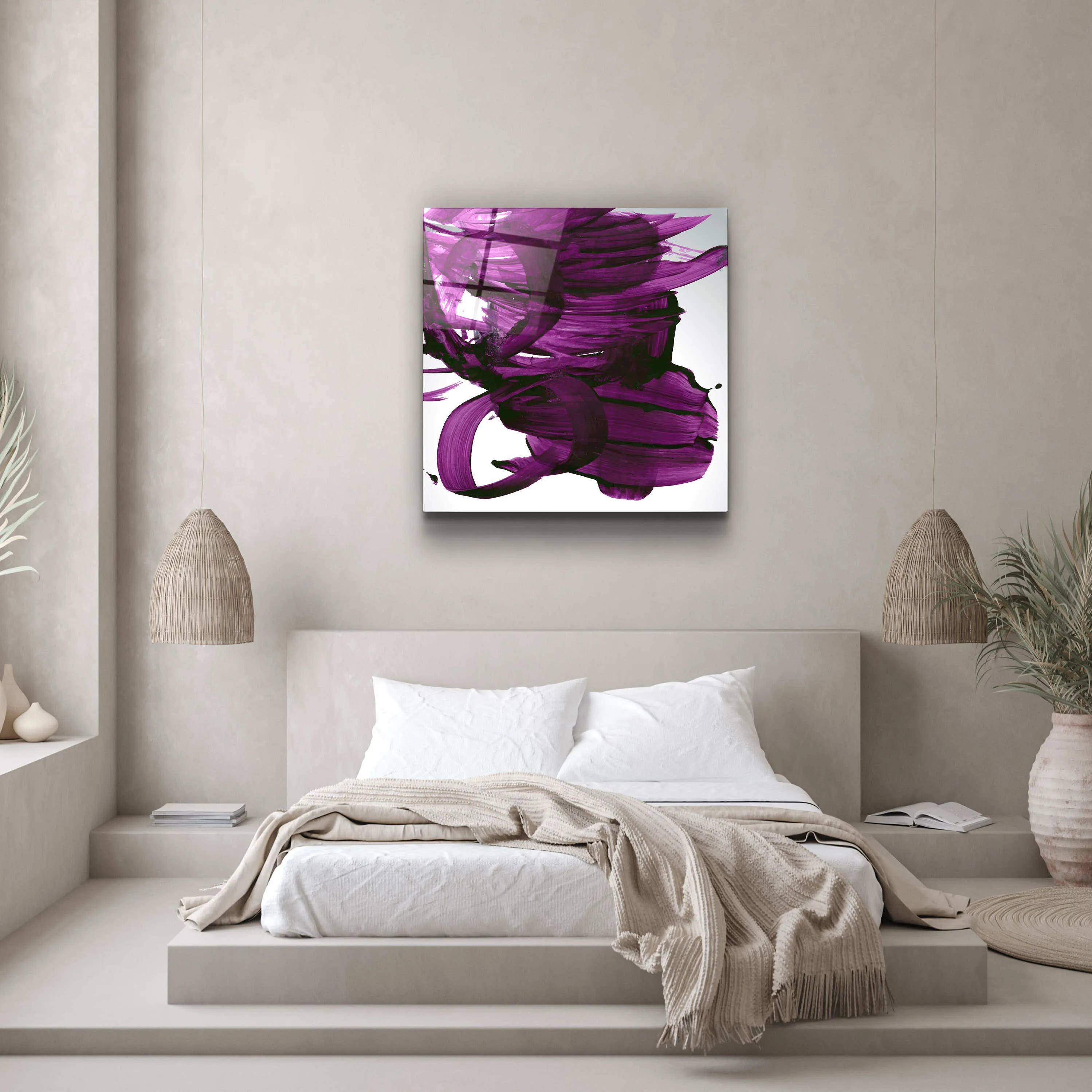 ."Purple Abstract Brush Strokes". Designer's Collection Glass Wall Art