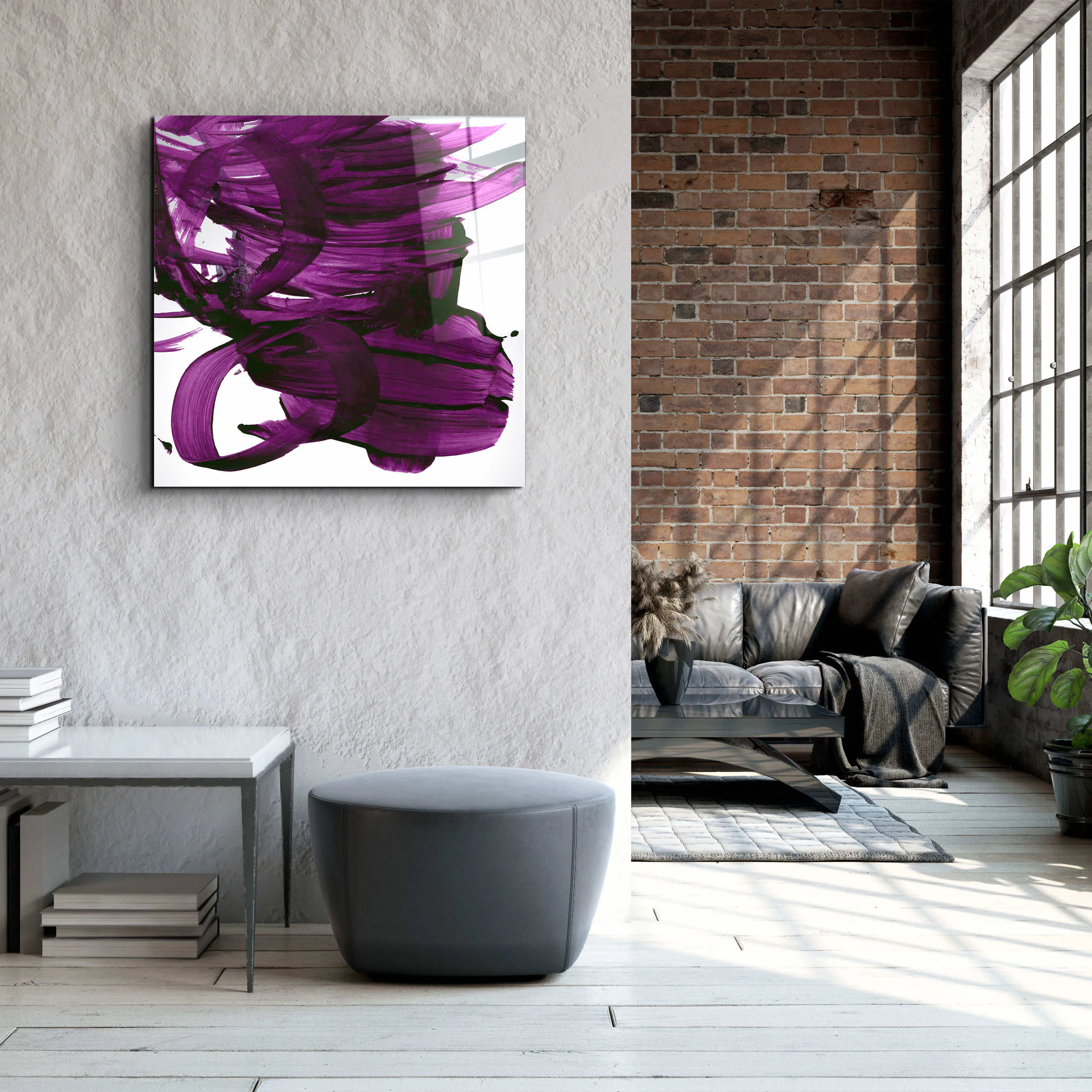 ."Purple Abstract Brush Strokes". Designer's Collection Glass Wall Art