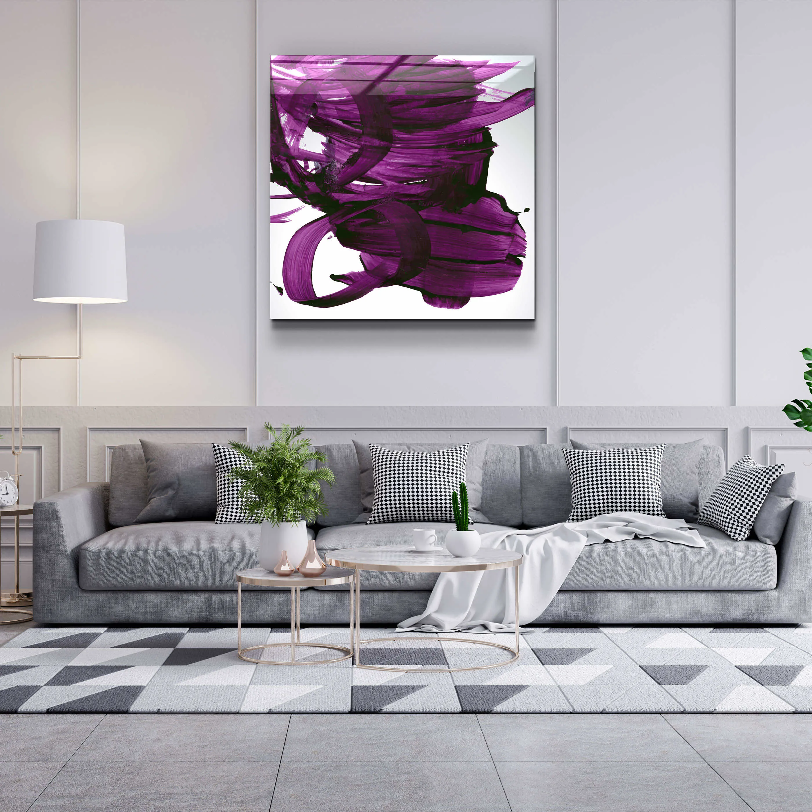 ."Purple Abstract Brush Strokes". Designer's Collection Glass Wall Art