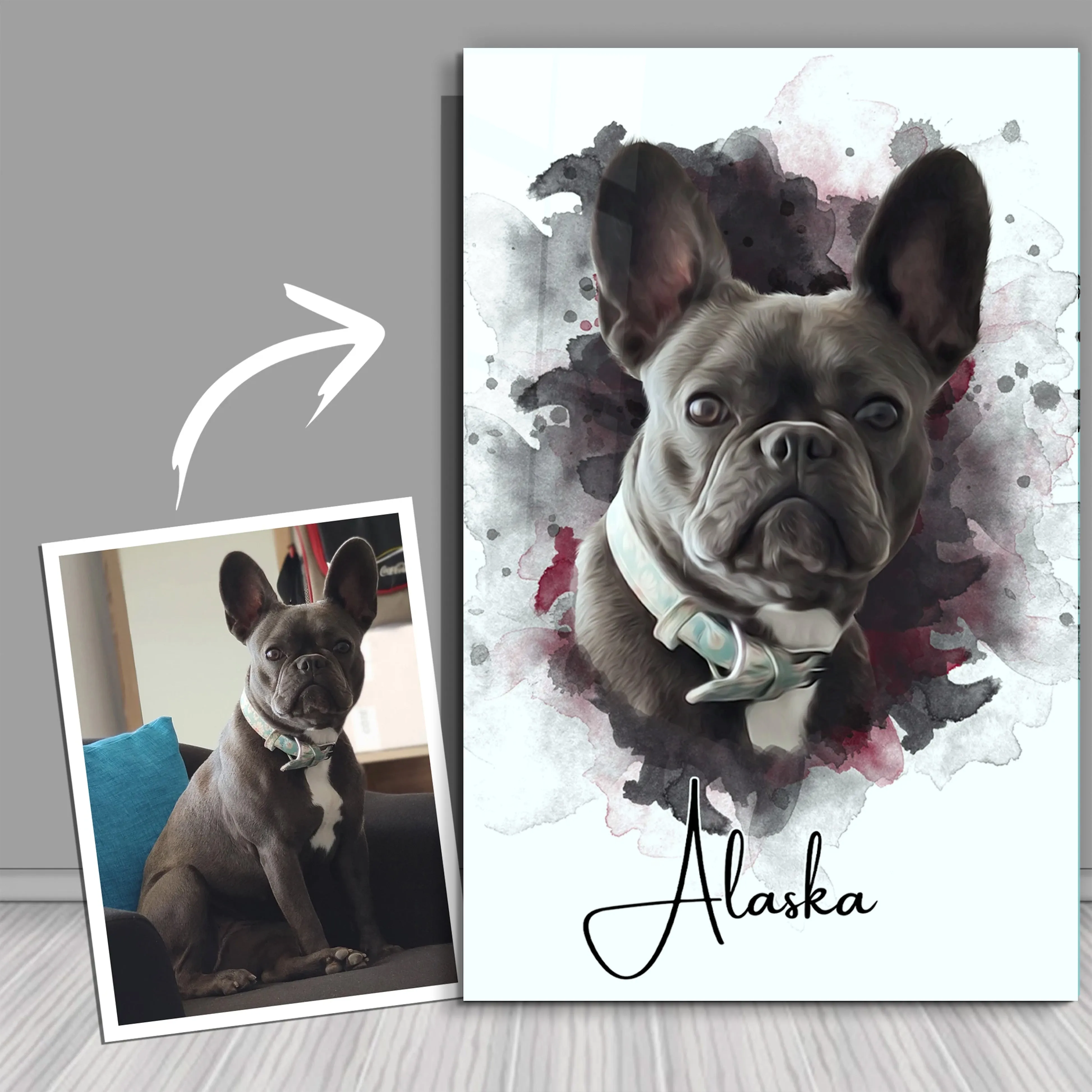 ."Watercolor Portrait - You & Your Pet - Custom Printing". Glass Wall Art