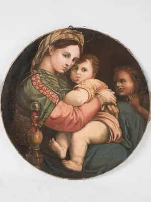 Round French religious oil-on-canvas scene in the style of Raphaël