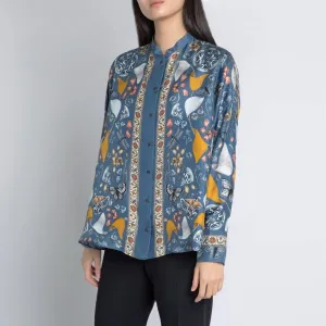 Sabina Savage "The Lion and Tiger's Tea" Loose Silk Shirt Sapphire