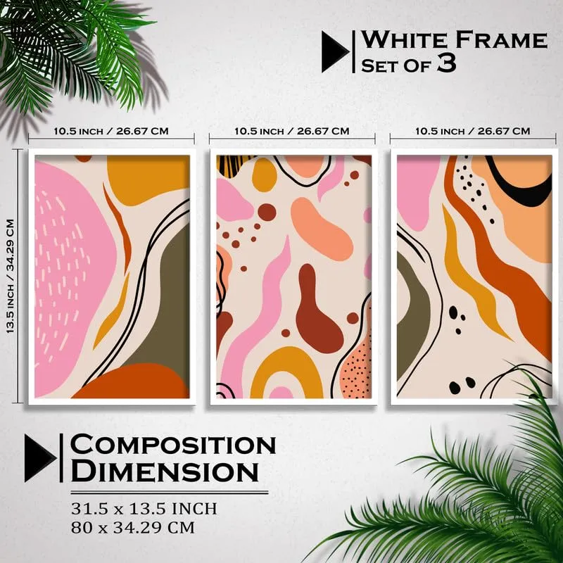 SAF paintings Set of 3 Abstract Boho modern art design Premium white Framed Bohemian wall painting for for Wall, Home and Living Room Decoration 80 cms x 34.29 cms COMBO-2094-K3