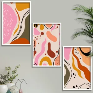 SAF paintings Set of 3 Abstract Boho modern art design Premium white Framed Bohemian wall painting for for Wall, Home and Living Room Decoration 80 cms x 34.29 cms COMBO-2094-K3