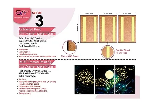 SAF paintings Set Of 3 Sea And Fish MDF Self Installation Digital Reprint Painting SA-SANFSX30242