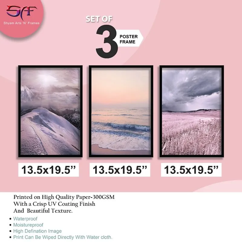 SAF paintings Set of 3 Sea Waves and mountain Wall Painting for Wall Decoration, Home Decor and Office OL-BLACKMX33508