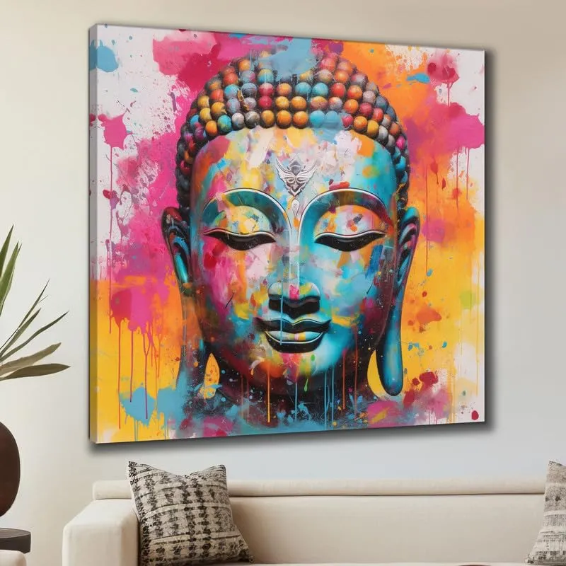 SAF paintings Wooden Framed Lord Buddha Canvas Wall Painting for Home Décor And Office||For Bedroom,Living Room Home wall and Office Interior 24X24Inch and Office CR-274