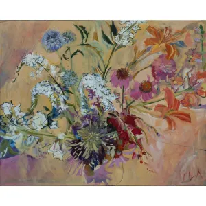 Sold July In Our Garden c-lb149 by Lila Bacon Floral Painting on Canvas