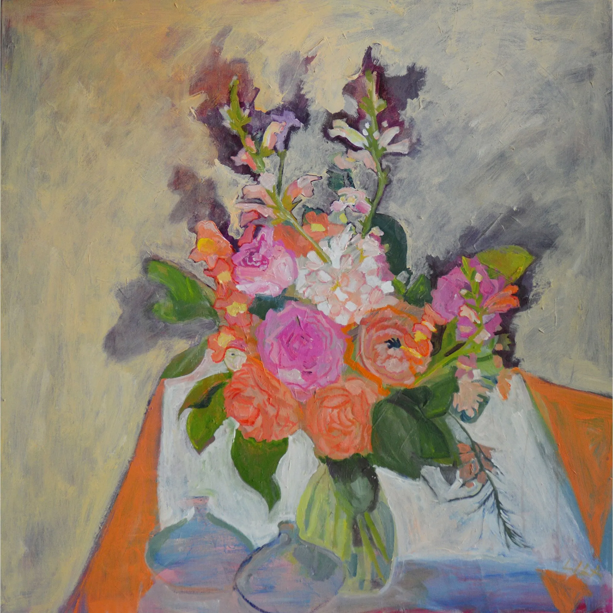 SOLD Three Vases 2019 c-lb320 by Lila Bacon Floral Painting on Canvas