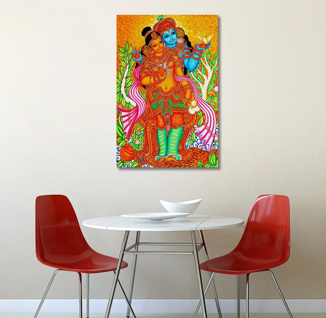 Tamatina Kerala Mural Art Canvas Painting | Radha Krishna | Traditional Art Unframed painting for Home décor|size - 24X16 Inches.c225