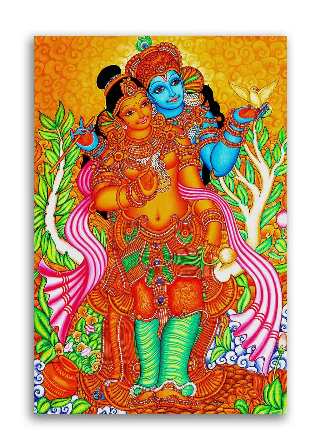 Tamatina Kerala Mural Art Canvas Painting | Radha Krishna | Traditional Art Unframed painting for Home décor|size - 24X16 Inches.c225