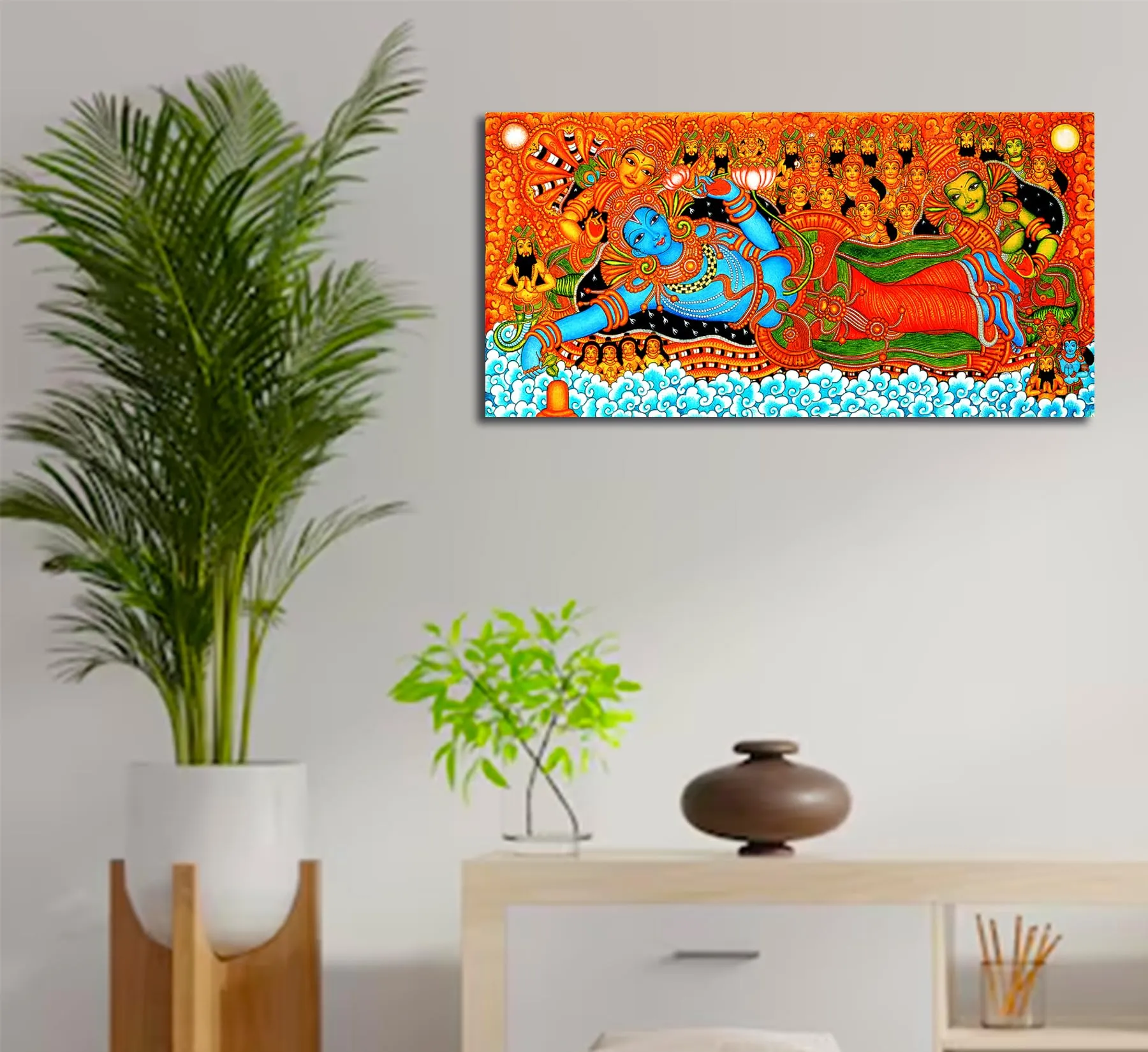 Tamatina Kerala Mural Art Canvas Painting | Vishnu Avatar | Traditional Art Unframed Painting for Home décor|c153 (Small)