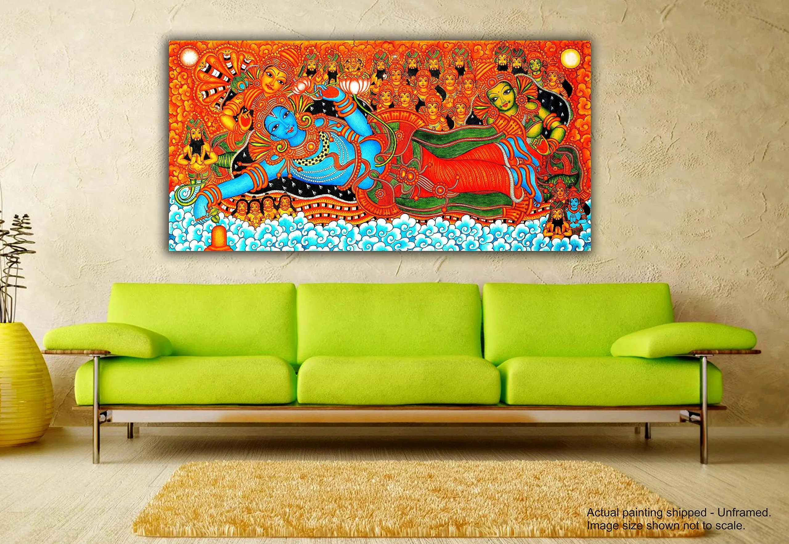 Tamatina Kerala Mural Art Canvas Painting | Vishnu Avatar | Traditional Art Unframed Painting for Home décor|c153 (Small)