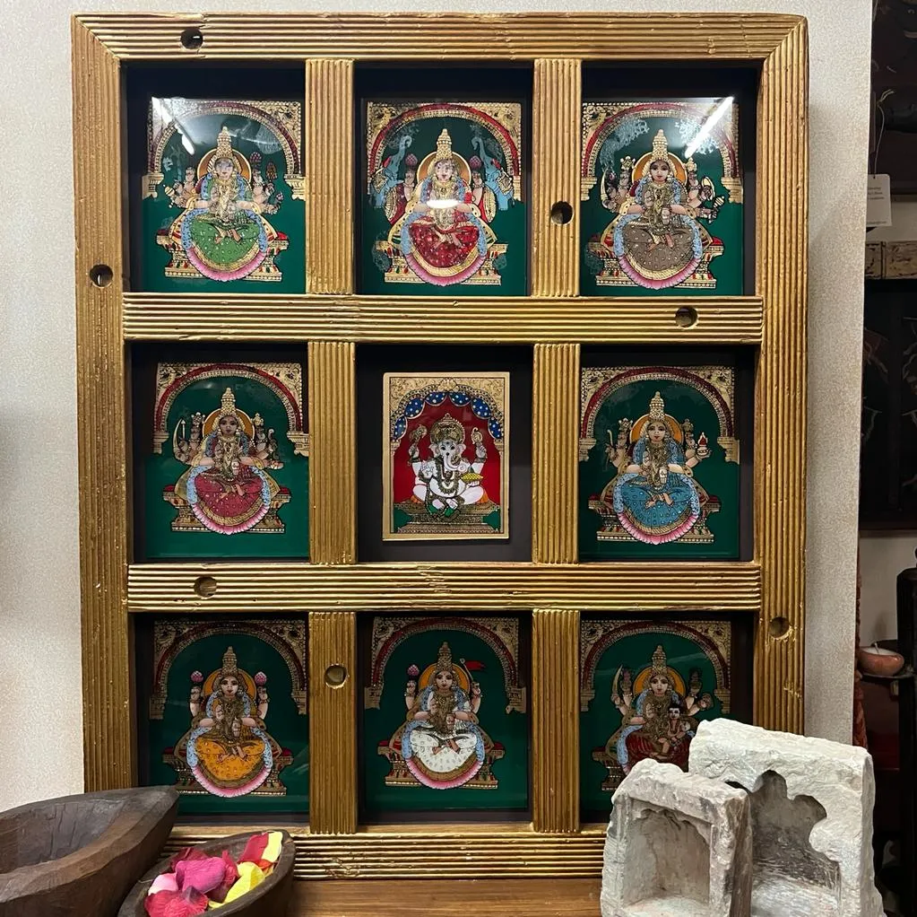 Tanjore Painting : Ashtalakshmi  Idols ( Painting 2, Custom Designed Gold Frame )