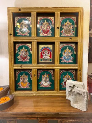 Tanjore Painting : Ashtalakshmi  Idols ( Painting 2, Custom Designed Gold Frame )