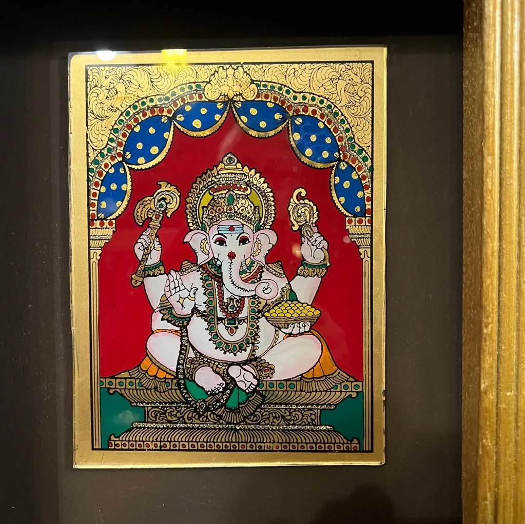 Tanjore Painting : Ashtalakshmi  Idols ( Painting 2, Custom Designed Gold Frame )