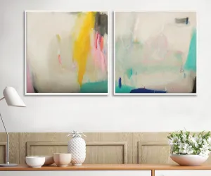 Teal Pink Wall art set, extra large wall art set, original painting wall set, Abstract art wall decor