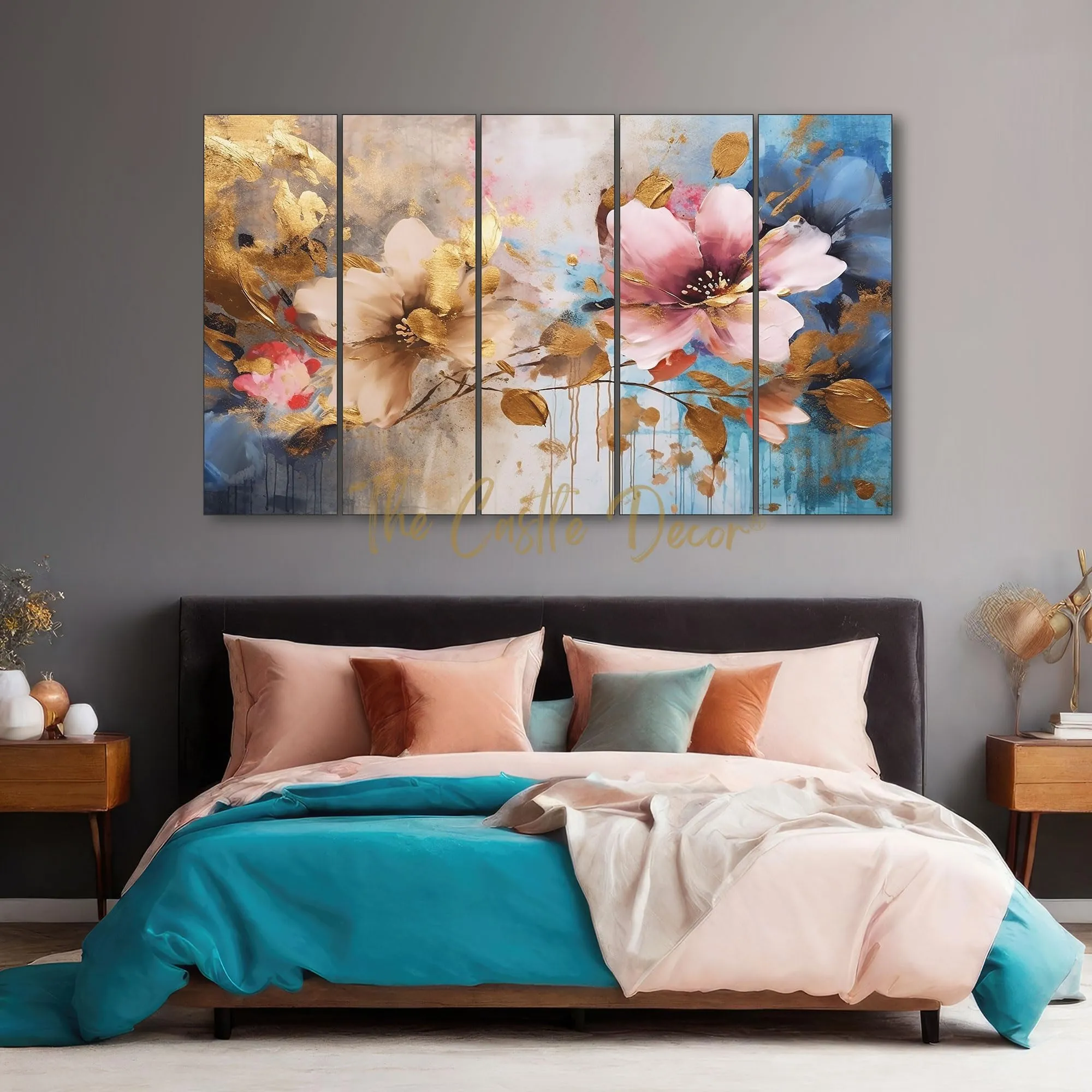 The Castle Decor Flower abstract painting with frame 5 Big Size (27x48) Wall Art for living room,Bedroom,Drawing room,Hotels-Digital Painting