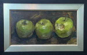 Three Green Apples (one with bite)