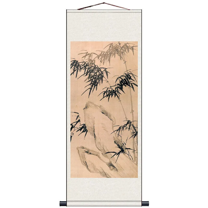 Traditional Chinese Painting "Bamboo" Silk Scroll Hanging Painting Chinese Style Wall Decoration Art