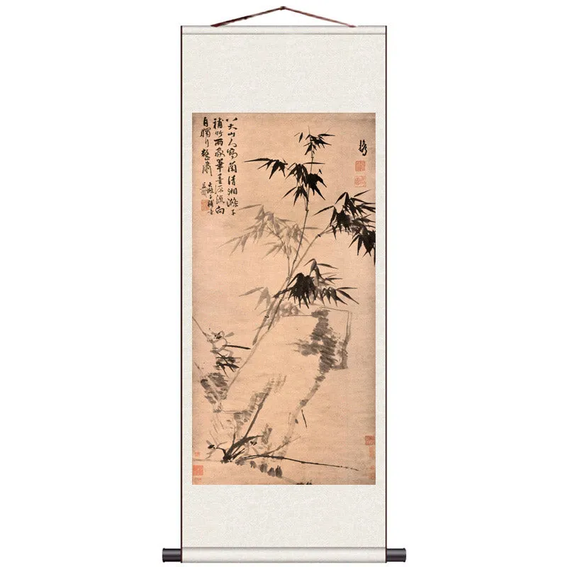 Traditional Chinese Painting "Bamboo" Silk Scroll Hanging Painting Chinese Style Wall Decoration Art