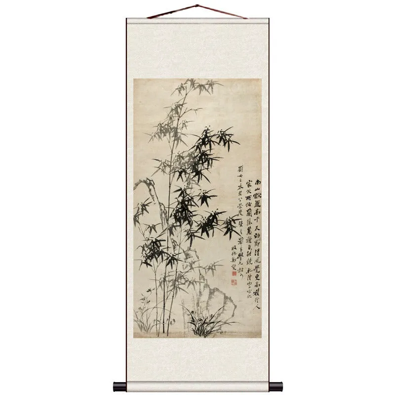 Traditional Chinese Painting "Bamboo" Silk Scroll Hanging Painting Chinese Style Wall Decoration Art