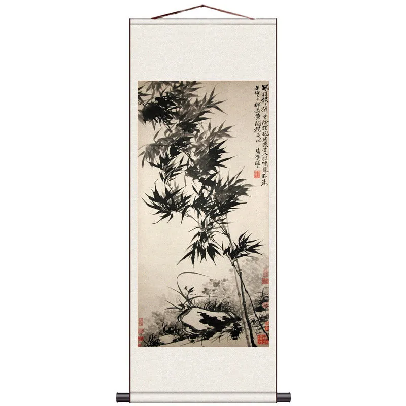 Traditional Chinese Painting "Bamboo" Silk Scroll Hanging Painting Chinese Style Wall Decoration Art