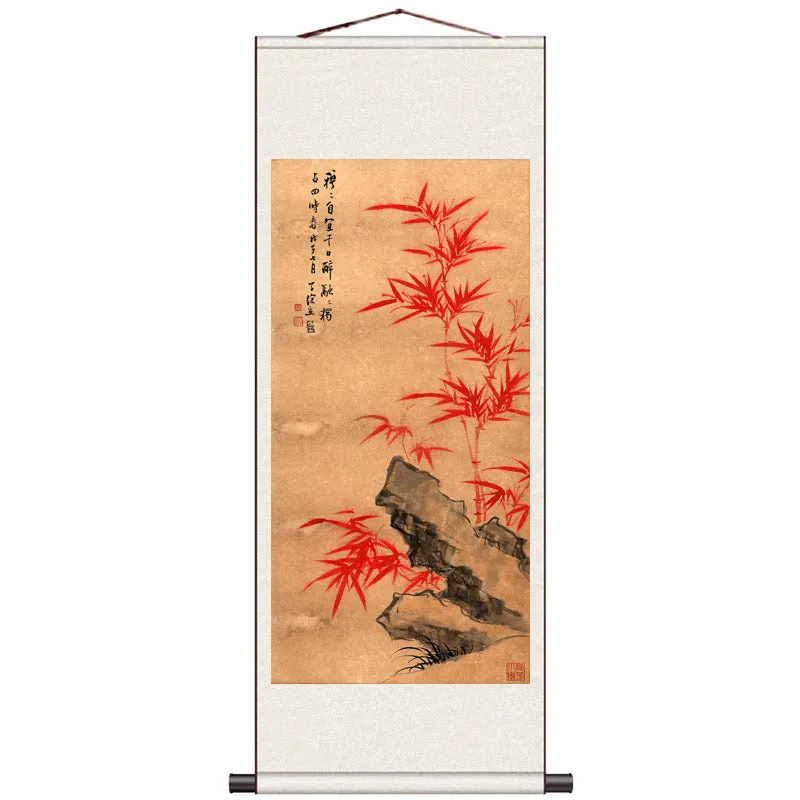 Traditional Chinese Painting "Bamboo" Silk Scroll Hanging Painting Chinese Style Wall Decoration Art