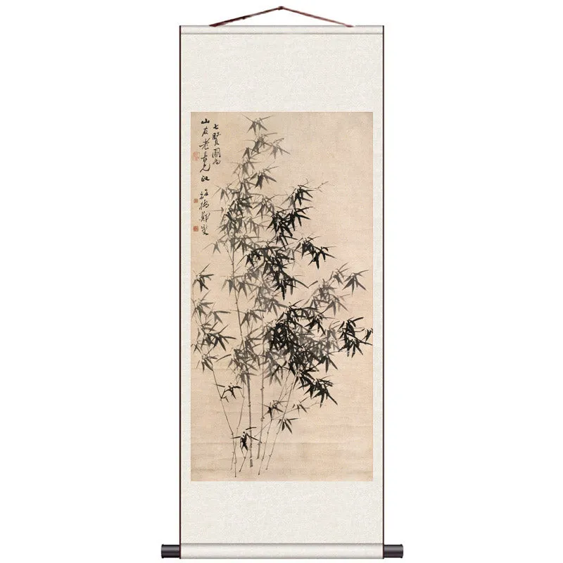 Traditional Chinese Painting "Bamboo" Silk Scroll Hanging Painting Chinese Style Wall Decoration Art