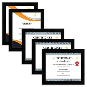 UNIQPAL Black A4 Certificate Frames for Wall Pictures-Set of 5-White Art Set for Big Photo/Certificate Decoration,Glass Frame for Photo,Stick-on Certificate, Arcylic A4 Picture Frame