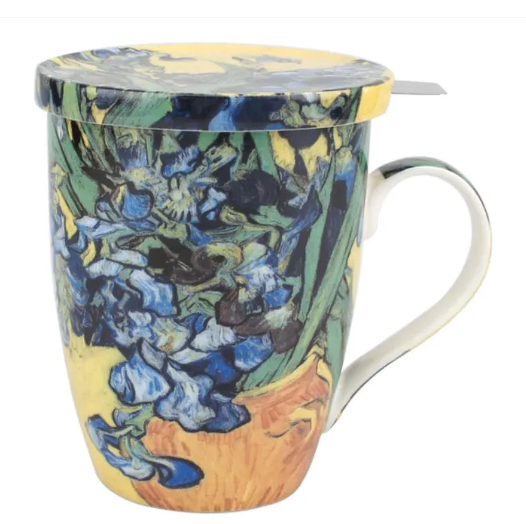 Van Gogh Irises Tea Mug with lid