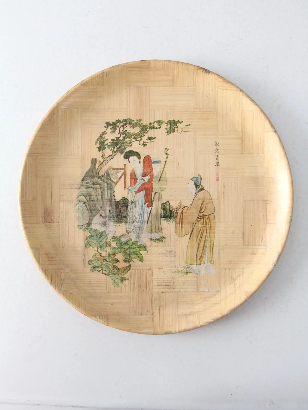 vintage Chinese bamboo plate set of 6